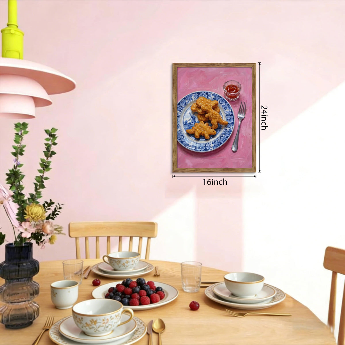 Framed Funny Kitchen Wall Art (Dinosaur Chicken Nuggets / 24"L x 16"W)