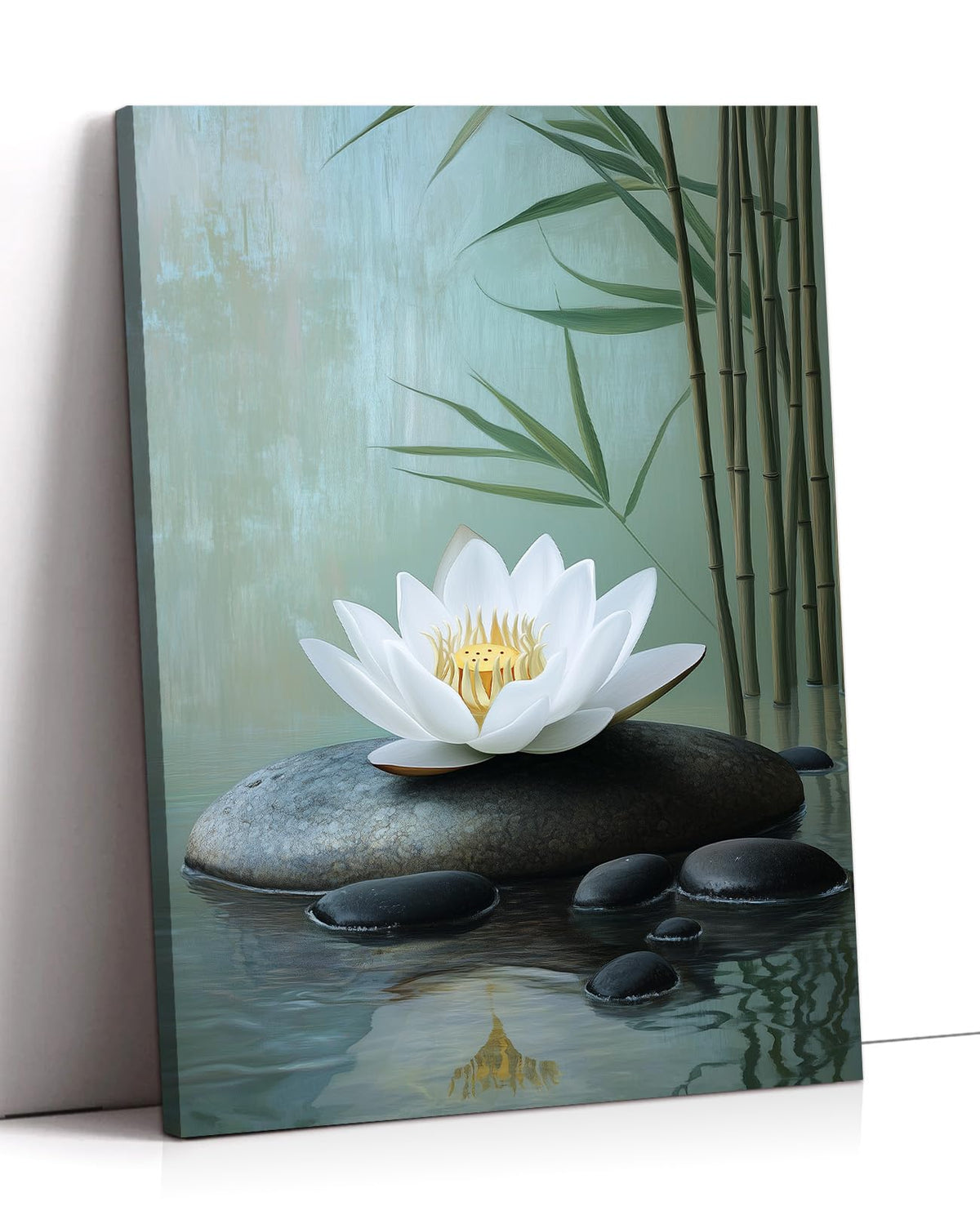Large Lotus Zen Wall Art Spa Stones and White Floral Picture Green Plant Paintings Meditation Canvas Prints Living Room Bathroom Home Office Decor Framed (Zen-5 / 42"L x 28"W)