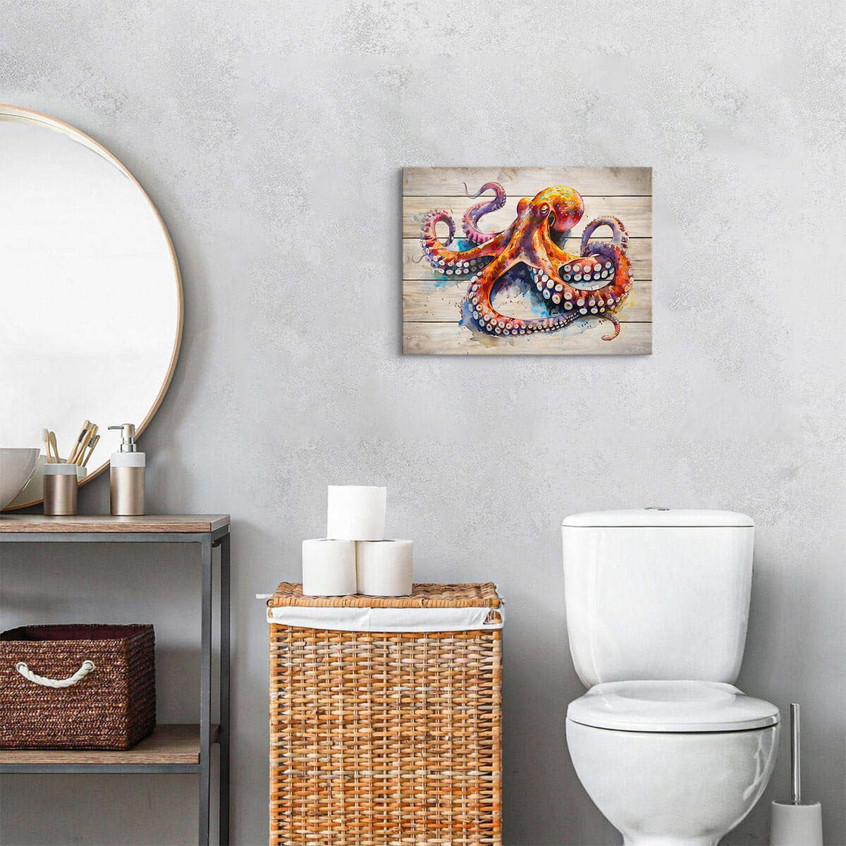 Ocean Bathroom Decor Octopus Wall Art Nautical Sea Animal Canvas Prints Rustic Marine Life Poster Vintage Coastal Pictures Painting Farmhouse Artwork for Bedroom Living Room Home Decoration 12x16" (16"L x 12"W / Octopus)