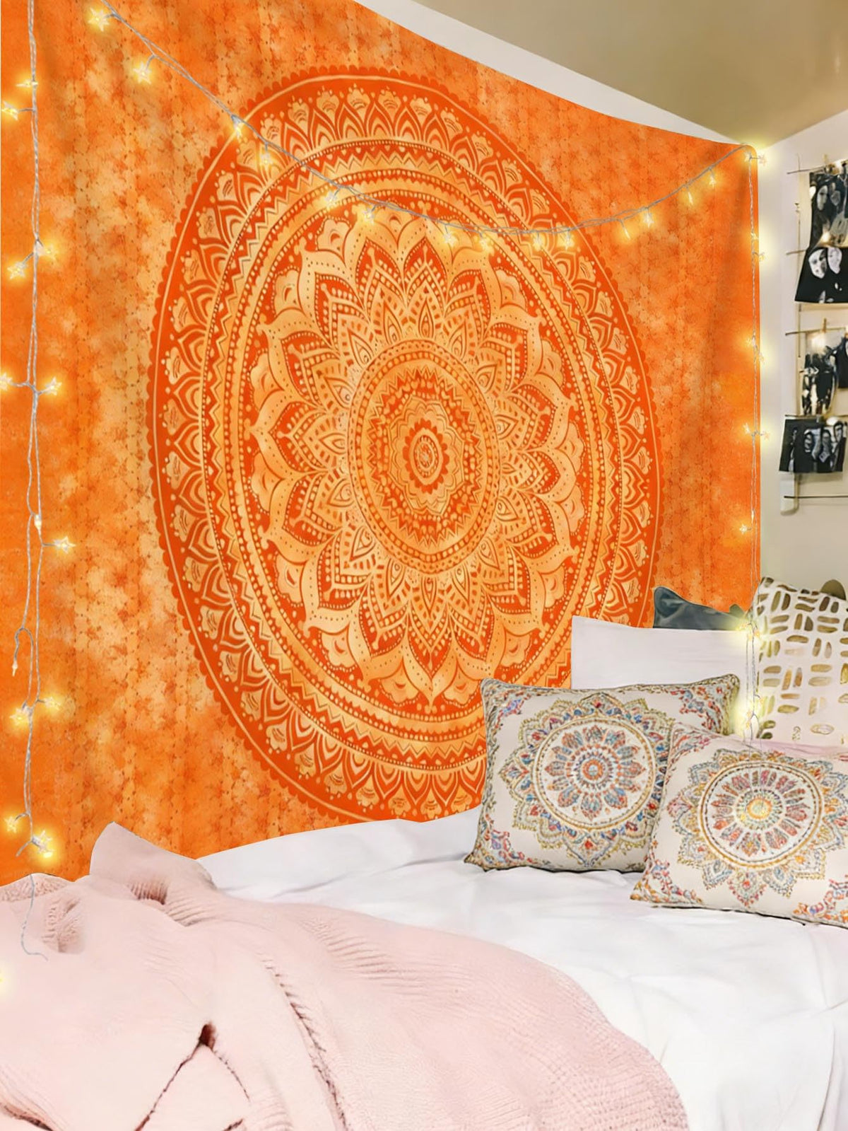 Popular Handicrafts Orange Mandala Tapestry Wall Hanging Psychedelic Aesthetic Indian Hippie Wall Decor Bohemian Wall Art Boho Home Decoration for Bedroom Living Room Dorm (Orange / 79"L x 59"W)