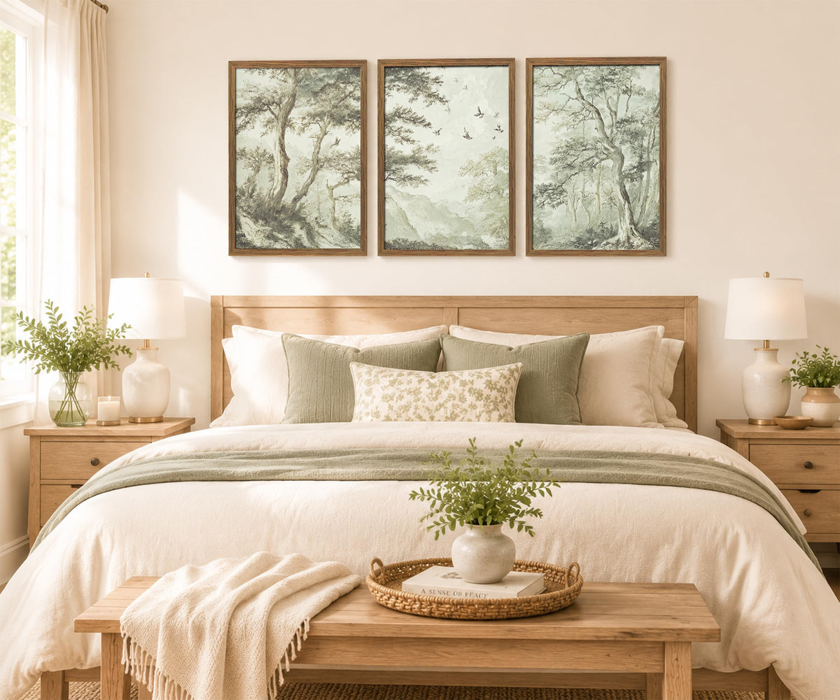 Botanical Forest Wall Art Set of 3 Framed (RetroForest / 12x16 Inch)