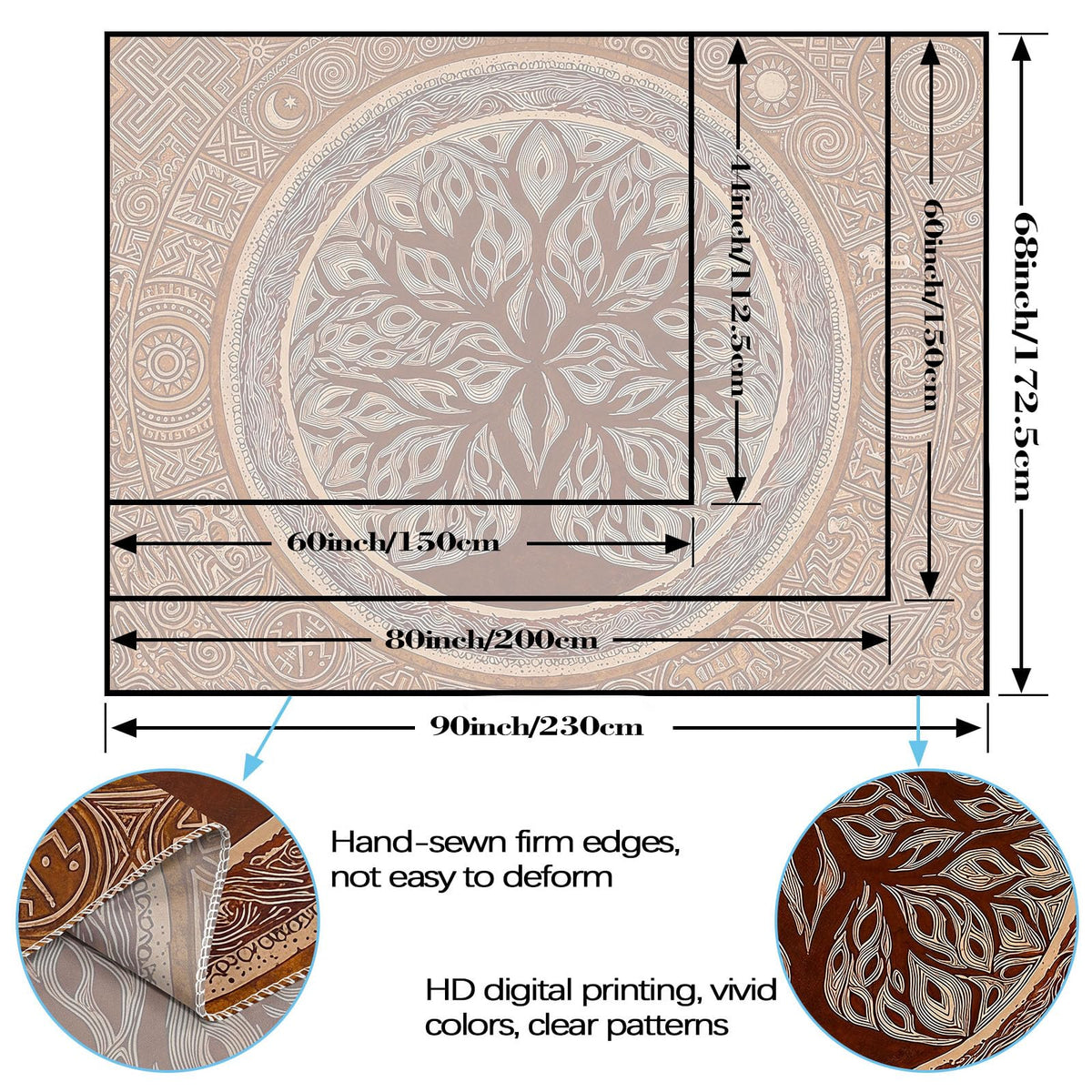 Tapestry Celtic Tree of Life Tapestries Mythological Tribal Tapestries Rustic Folk Art Wall Tapestry Bedroom Dormitory Living Room Decoration 90"x70" (90"L x 70"W / Brown)