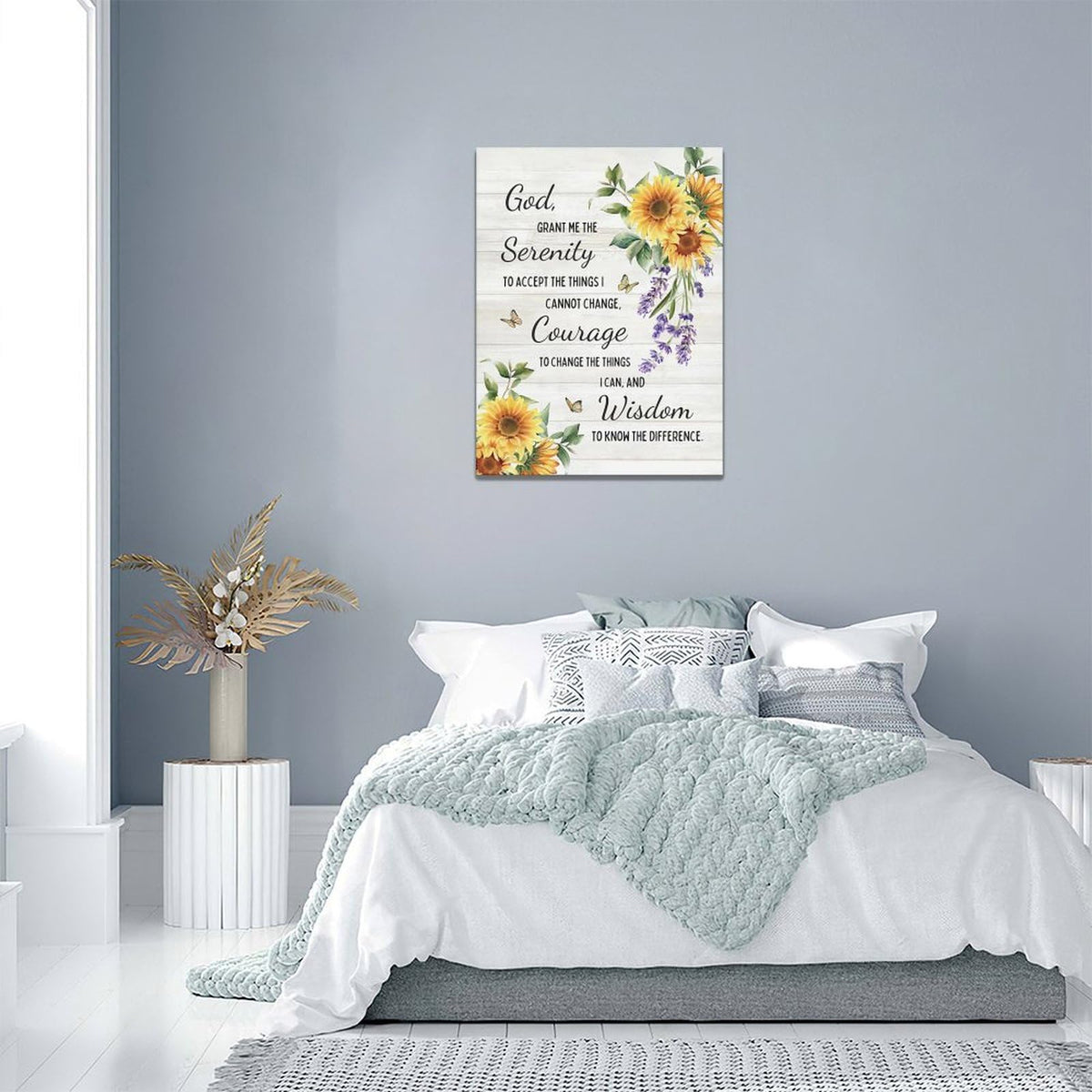 Serenity Prayer Wall Decor Christian Religious Sunflower Pictures Inspirational Bible Verses Scripture Canvas Wall Art God Painting Home Modern Artwork Framed for Living Room Bedroom Office 12x16inch (16"L x 12"W / Serenity Prayer)