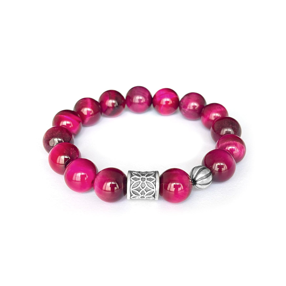 Natural obsidian bracelet (Pink Tiger Eye + 925 Silver(12mm)-1 Pcs)