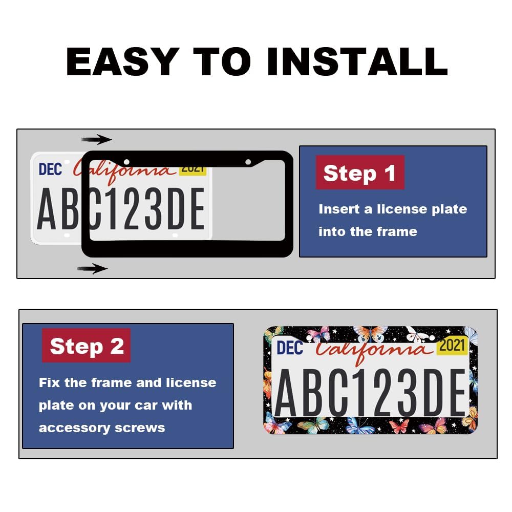 Colorful Butterflies License Plate Frame for Women 1Pc Car Tag (for Butterfly-Colorful-1p)