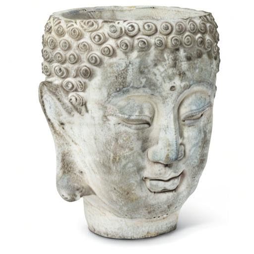 27-DHARMA/350 LG Large Buddha Head Planter, Grey (7" H) (Large (7 Inch))