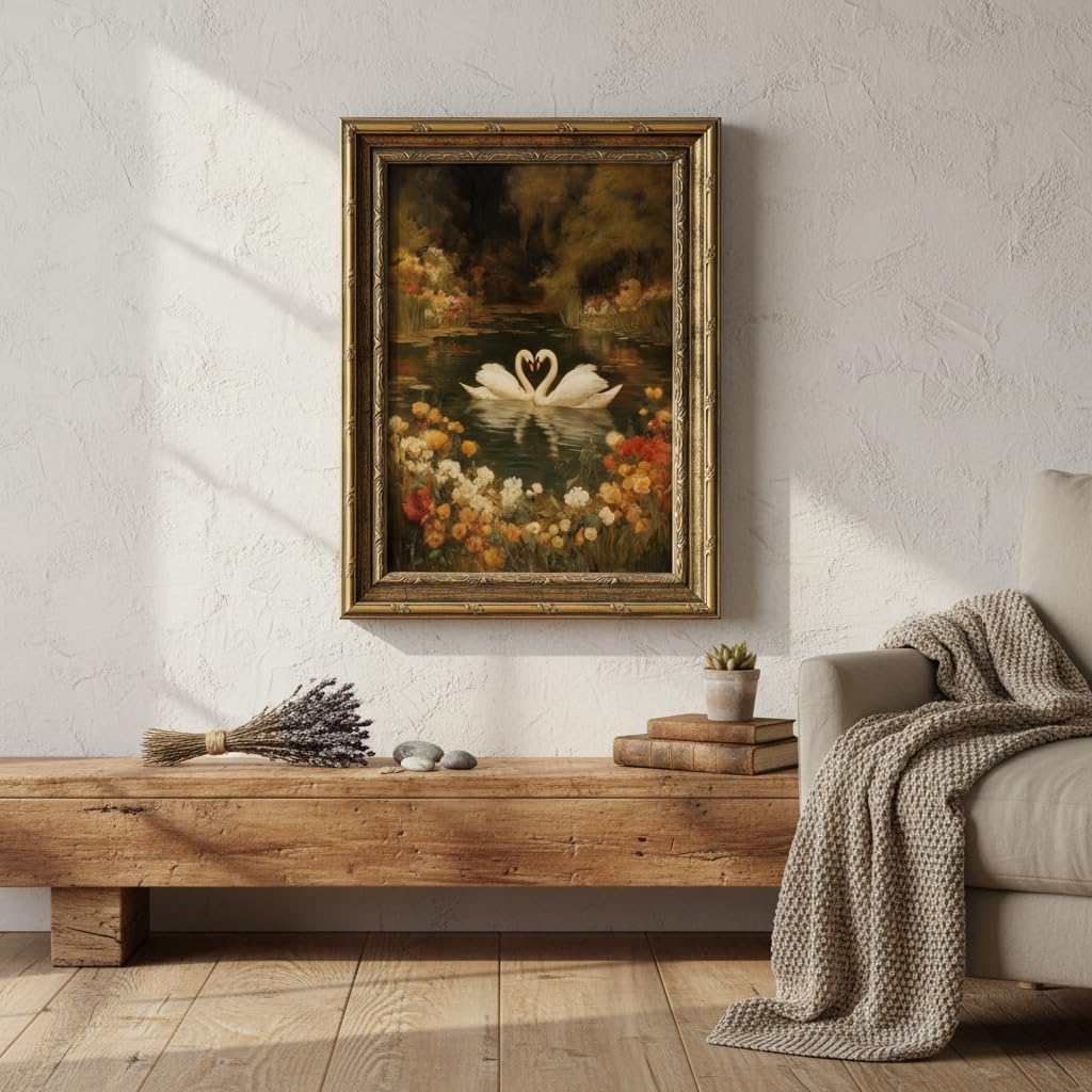 Vintage Gold Framed Swan Wall Art (swan / 24"L x 16"W)