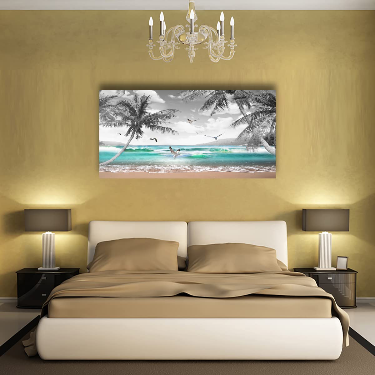 Beach Palm Pictures Canvas Wall Art For Living Room Bedroom Wall Decor (40"L x 20"W / Beach Palm Pictures Canvas Wall Art)