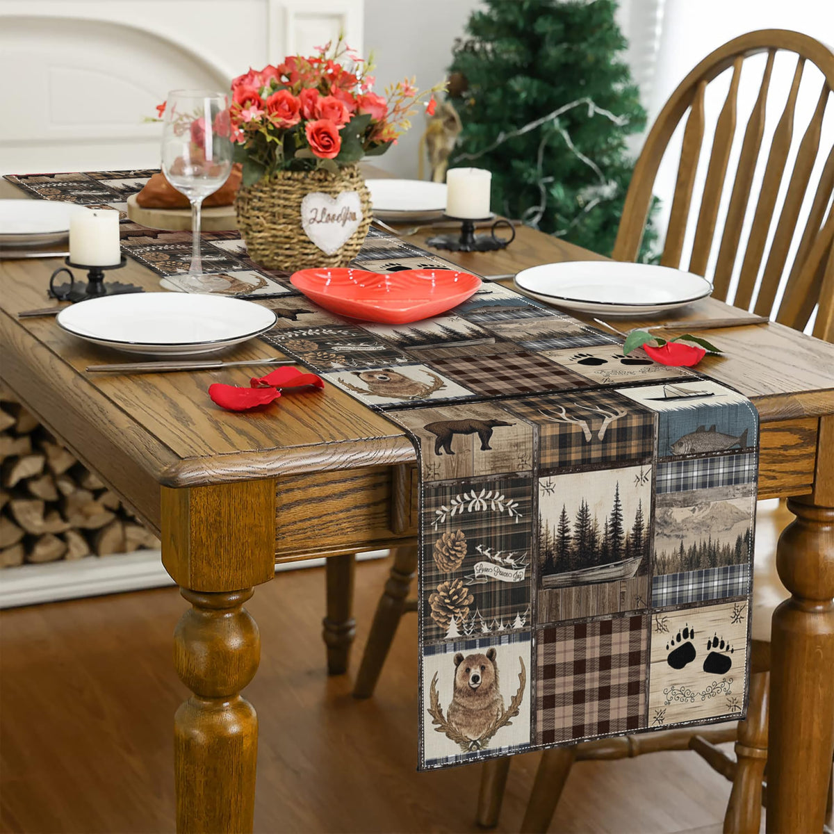 Rustic Country Bear Table Runner (13x90inch / Brown Bear)