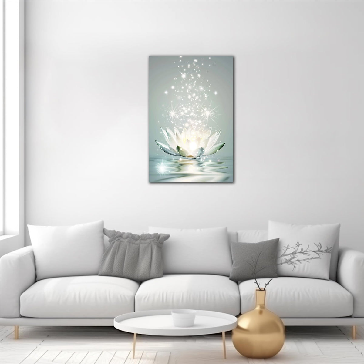 Zen Wall Art White Lotus Flower Canvas Art Print for Spa Bathroom Decor (Zen Stones Canvas Frame-02 / 24"L x 18"W)