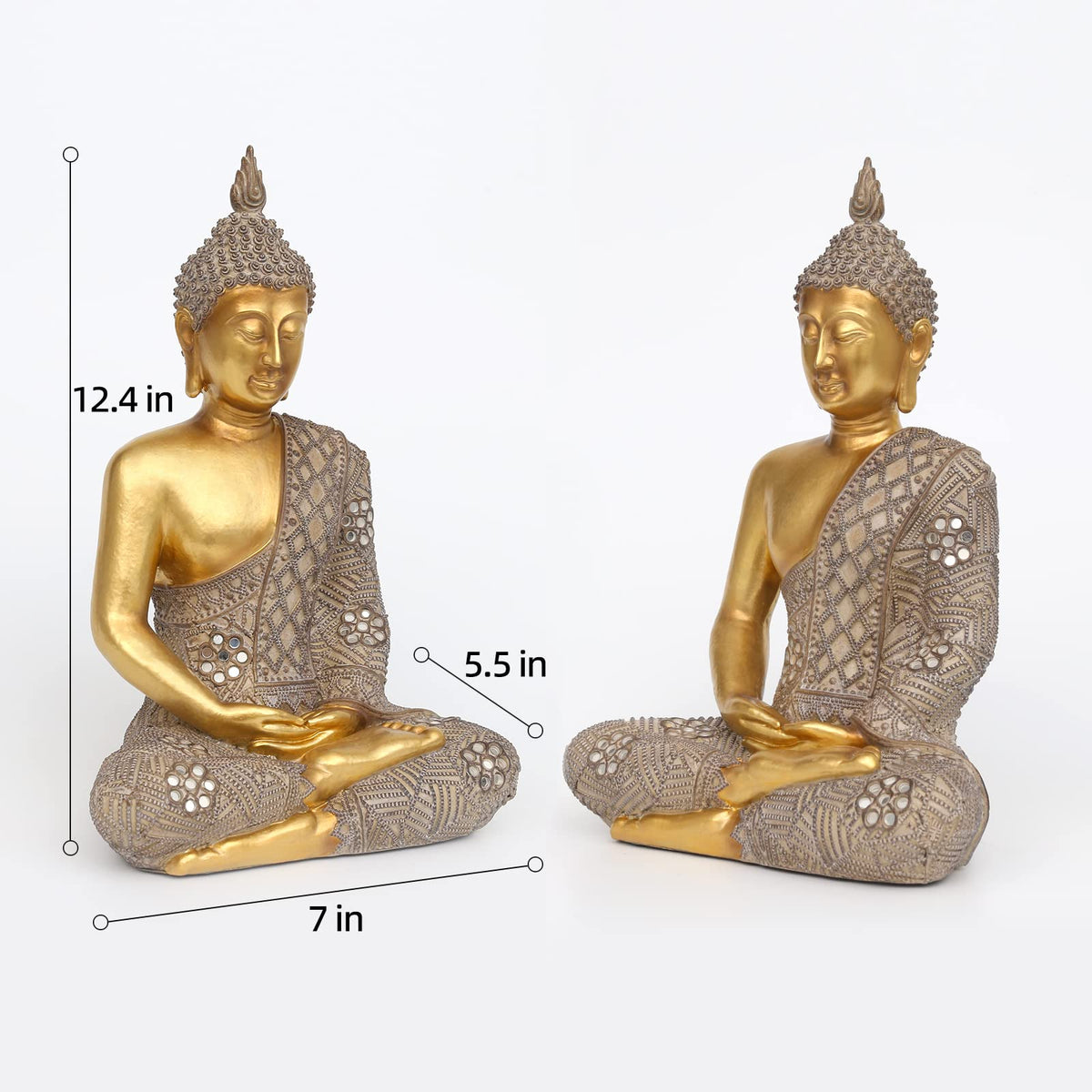 Buddha Statue for Home Decor Gold 12.4” (Gold Buddha Statue / 5.51'' X 8.66'' X 12.4'')