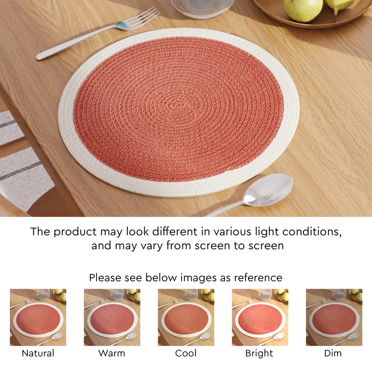 Placemats Round Cotton Dining Table Mats 13" (Coral & Off White / 13" (Set of 6))