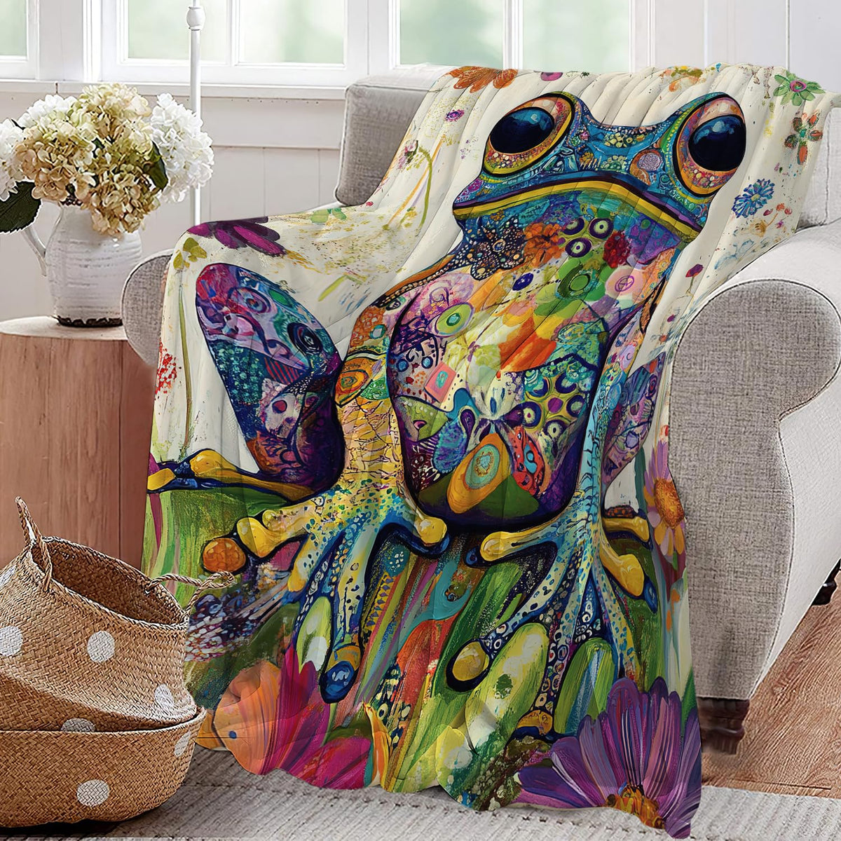 Frog Fleece Throw Blanket Colorful Animal Pop Art Gifts Room Decor 40"x50" (Frog / 40"X50")