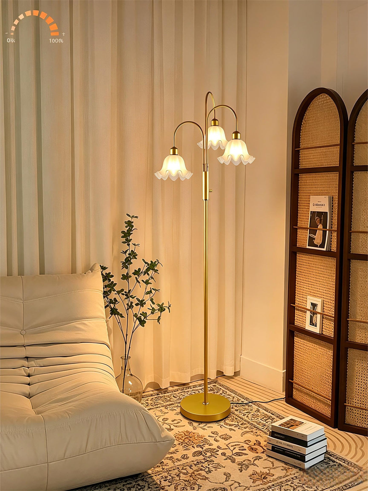 Flower Floor Lamp for Living Room 3 Light Tree Floor Lamp (3 Flower Down-Gold)