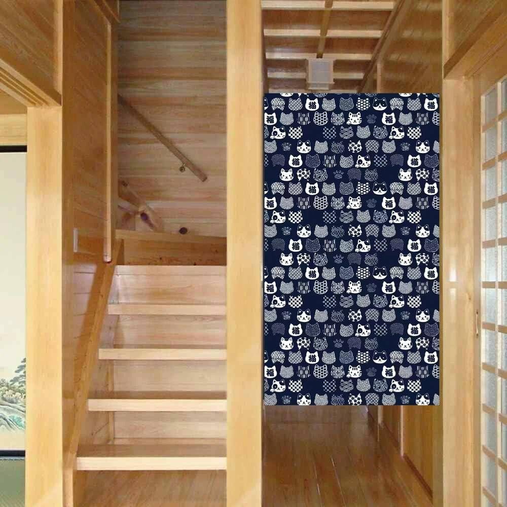 Japanese Noren Curtain Doorway Curtains 67in Long Size Traditional Room Divider for Kitchen Bedroom Pet Friendly Privacy Home Decor Japanese Cat Pattern (Japanese Cat Pattern / 33.5"W x 67"L (Pack of 1))