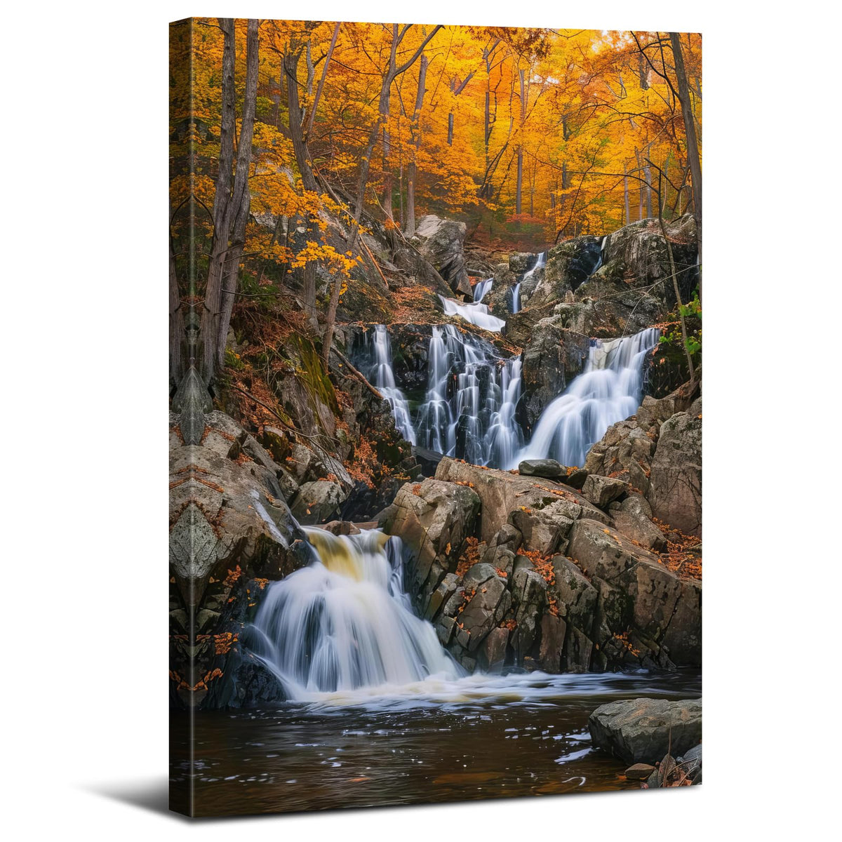 Autumn Orange Forest Wall Art Nature Waterfall Wall Decor Forest River Landscape Picture National Park Posters Rustic Trees Canvas Painting Artwork for Bathroom Living Room Home Decoration 32x48" (48"L x 32"W / Fall Waterfall)