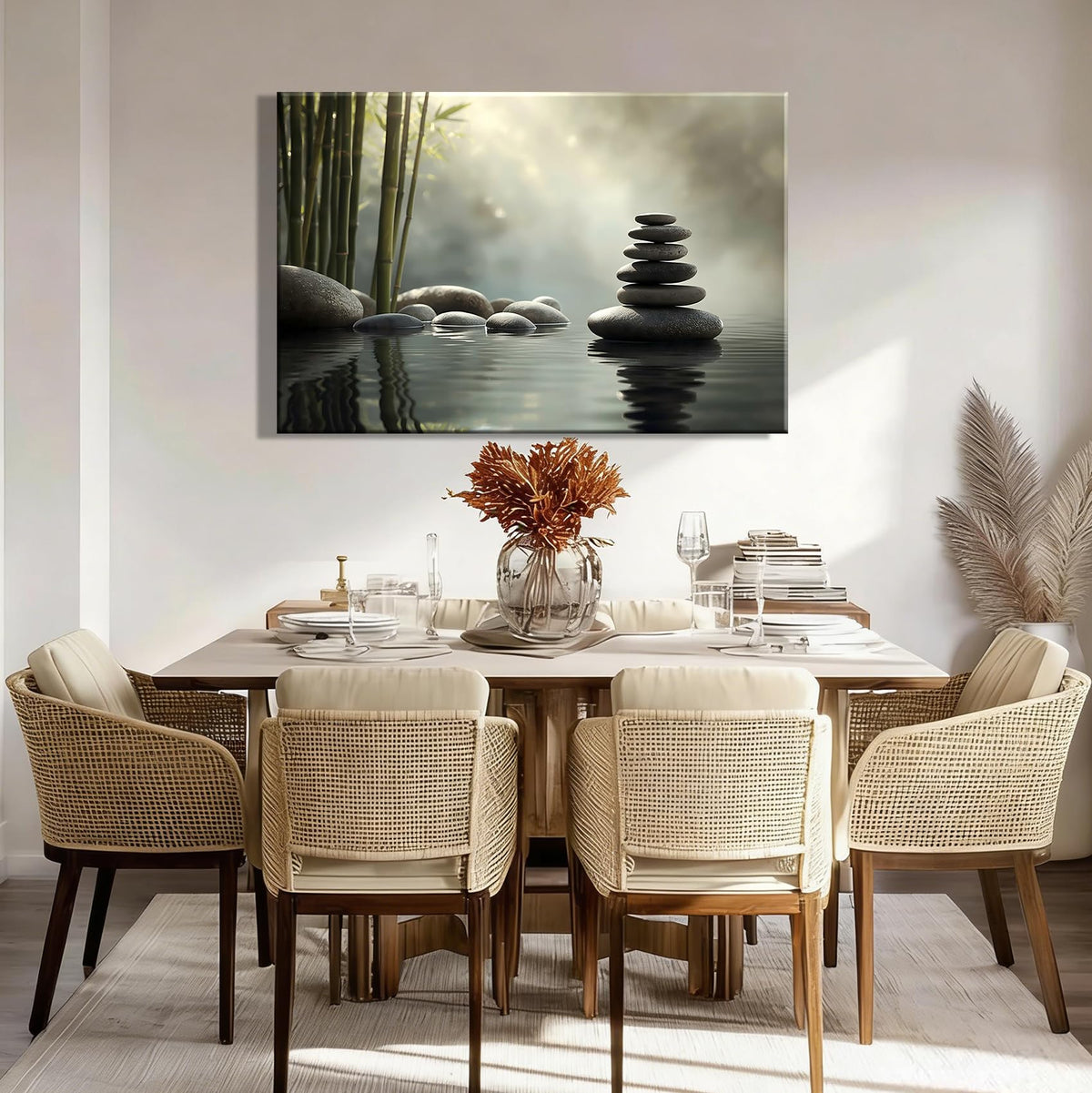 Framed Zen Stone Canvas Wall Art for Bathroom Decor (Pictures12 / 12"L x 8"W)
