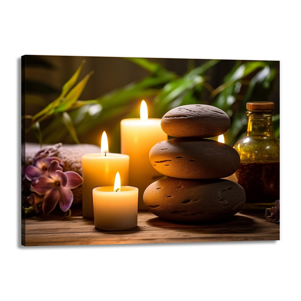 Zen Canvas Wall Art Stacked Spa Stones White Candle Painting Relaxation Artwork Meditation Decor for Spa Yoga Room Bathroom Ready To Hang (Artwork-3 / 30"L x 20"W)