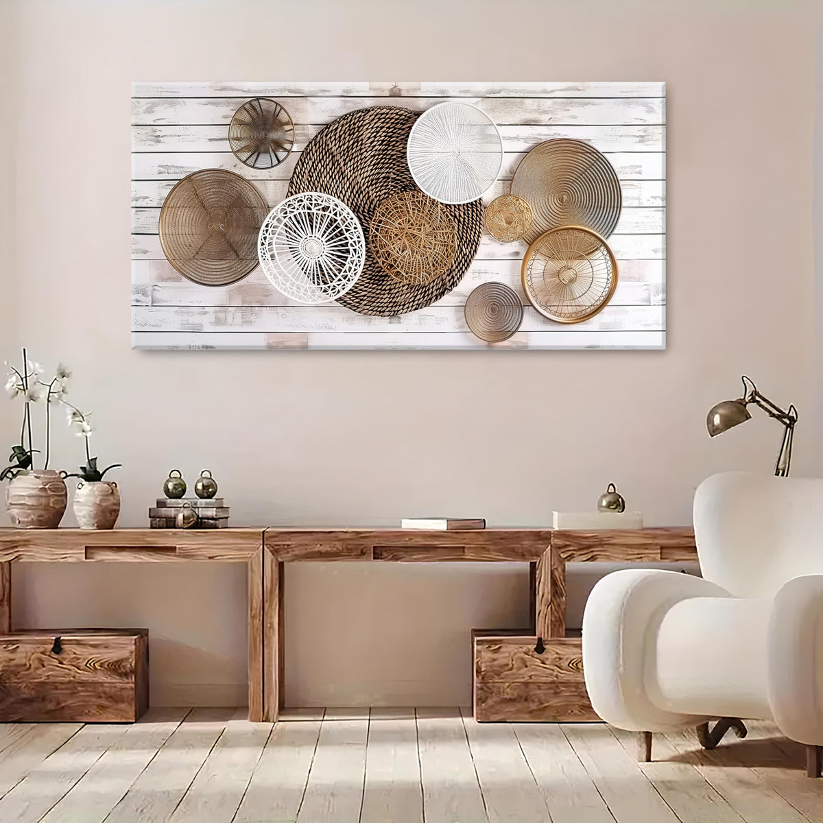 Boho Abstract Canvas Wall Art for Kitchen Picture for Dining Room Rustic Neutral Geometric Basket Painting Wall Decor Farmhouse Prints Minimalist Poster Artwork Home Bedroom Decorations 30x60” (60"x30"x1 / ABSTRACT02)