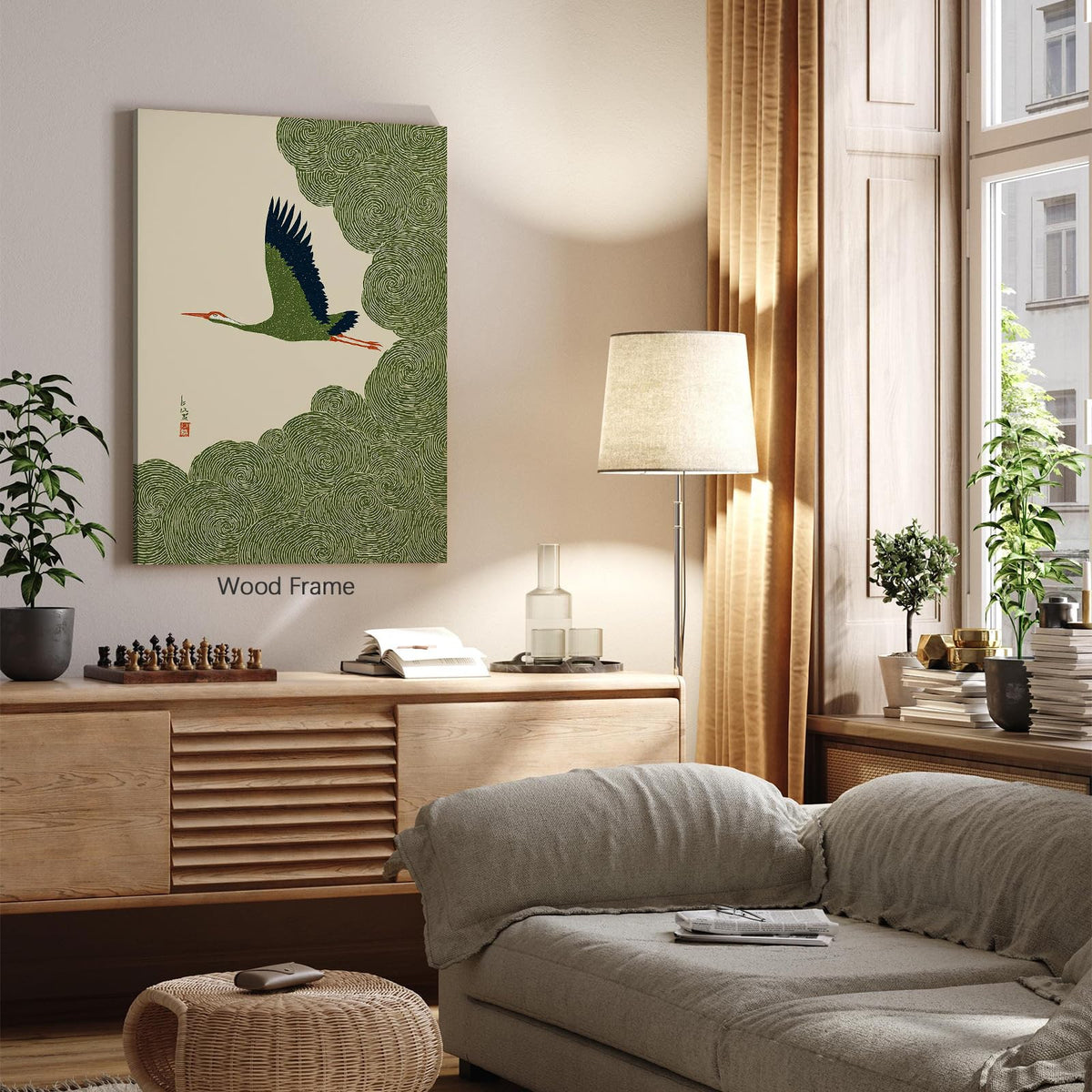 Japanese Flying Framed Wall Art Nature Bird Pictures Aesthetics Posters 12x16 inch Minimalist Animal Prints Nordic Nature Zen Calm for Asian Syle Living Room Bedroom Office Decor Ready to hang (Wrapped Canvas / Japanese Print / 16"L x 12"W)