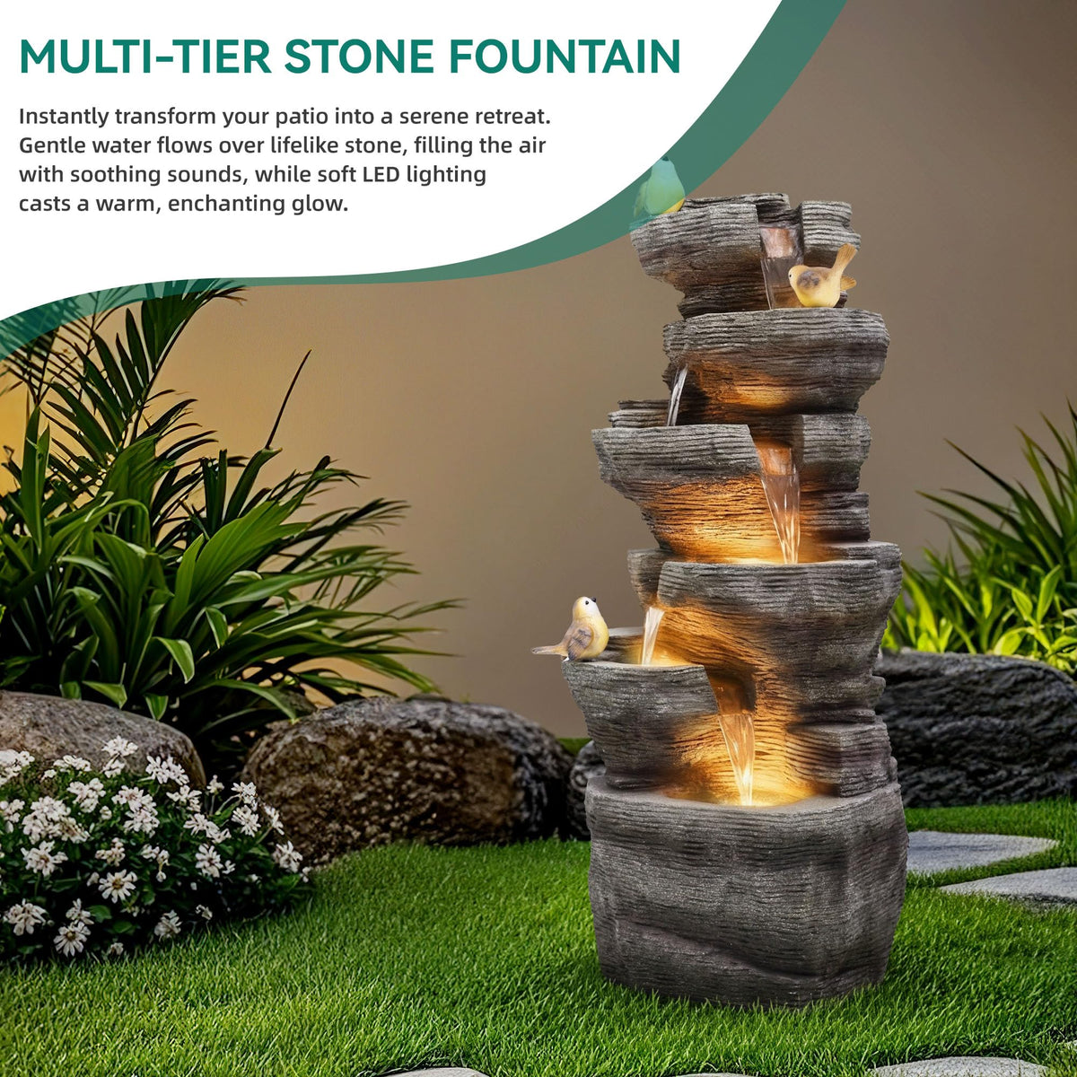40H Extra Large Rock Outdoor Fountain 6 (39.4"h Gray)
