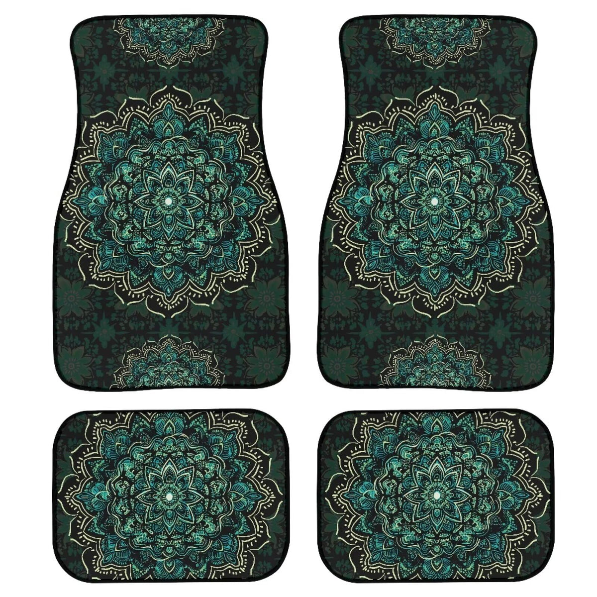 Green Mandala Floor Mats for Car Boho Car Floor Mats Rubber Auto Carpet Universal Aotomotive Front Rear Foot Rugs Green Mandala Car Accessories for Trucks SUV Van Cars (Green Mandala)