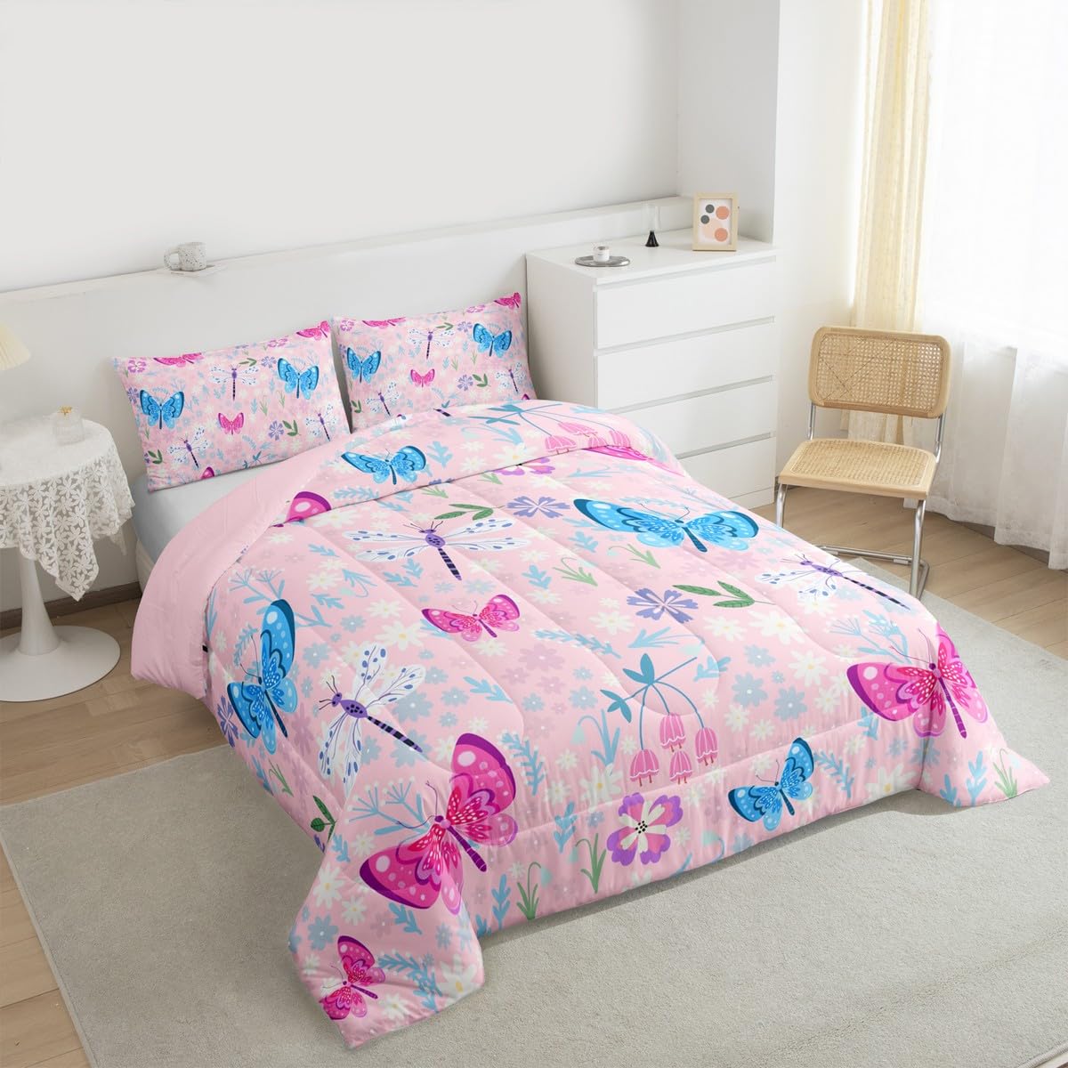 Butterfly Kids Comforter Set Toddler Size for Kids Boys Girls (Multi 811 / Toddler)