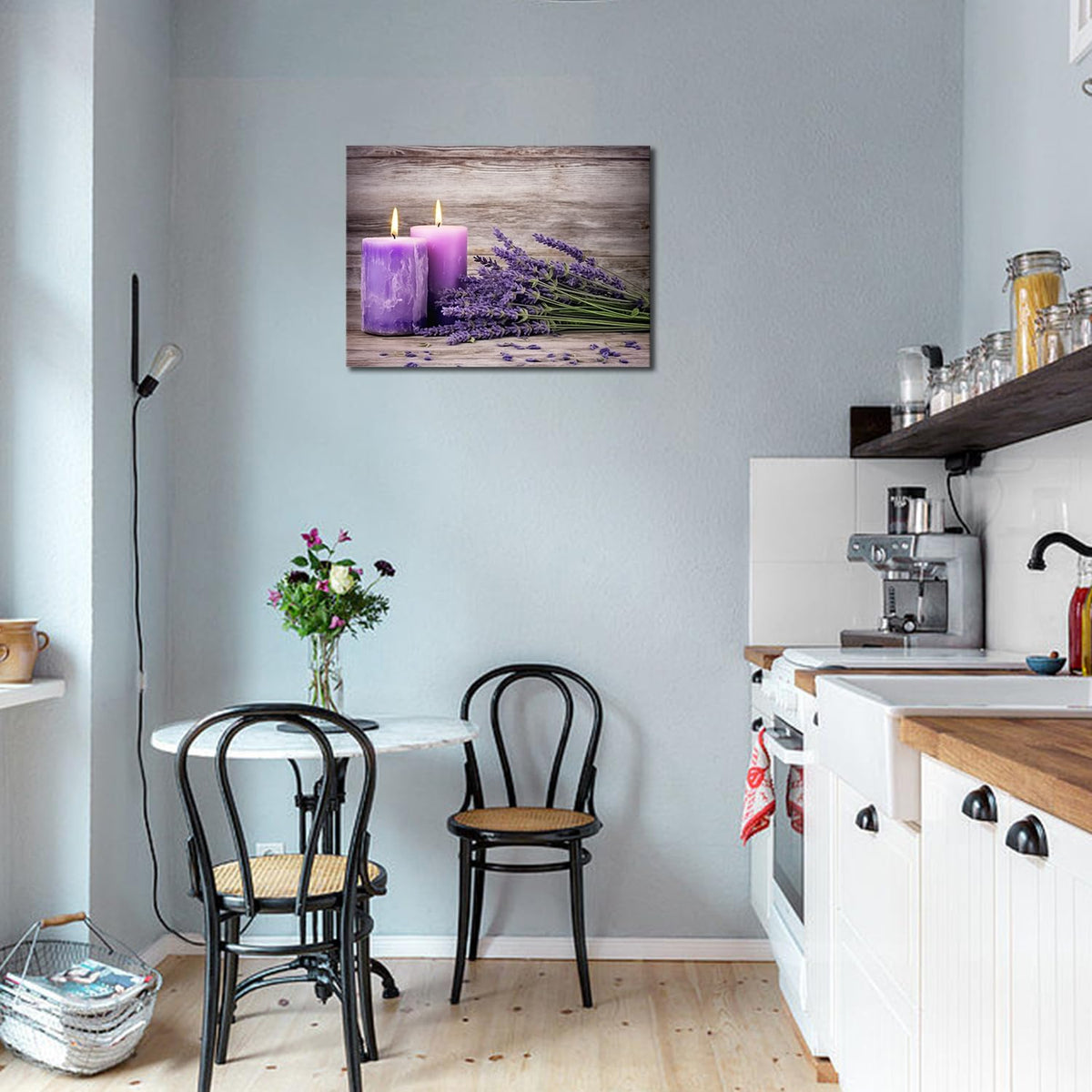 Bathroom Canvas Wall Art Purple Lavender and Candles Picture Print Painting Rustic Vintage Framed Still Life Artwork for Office Kitchen Living Room Spa Room Decor (Artwork 02 / 18"L x 12"W)