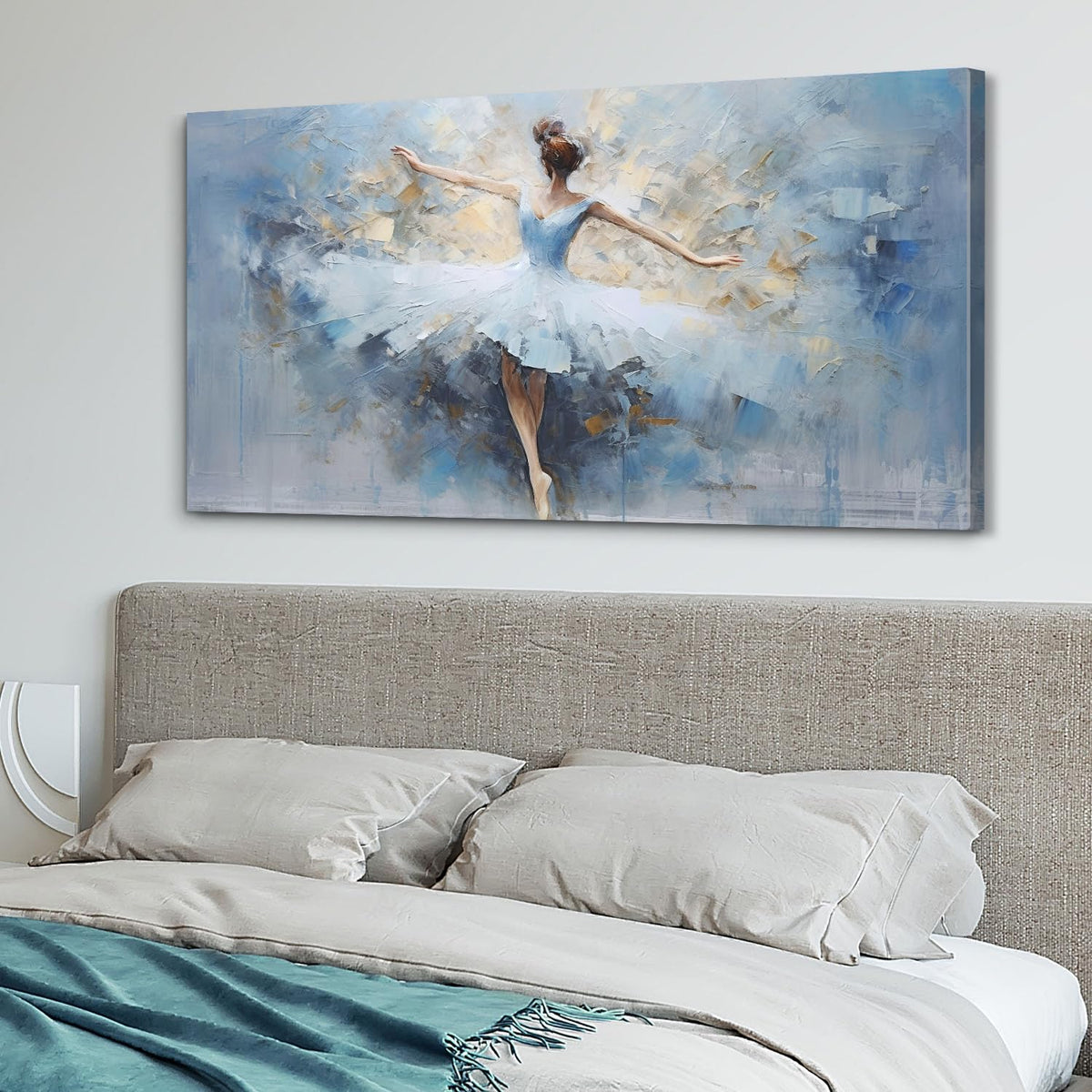 Abstract Ballet Dancer Canvas Wall Art White Ballet Girl Dancer Wall Decor Beautiful Dancing Ballerina Print Paintings Minimalist Artwork for Living Room Girls Bedroom Home Decorations 24x48 (48"L x 24"W / Ballet)