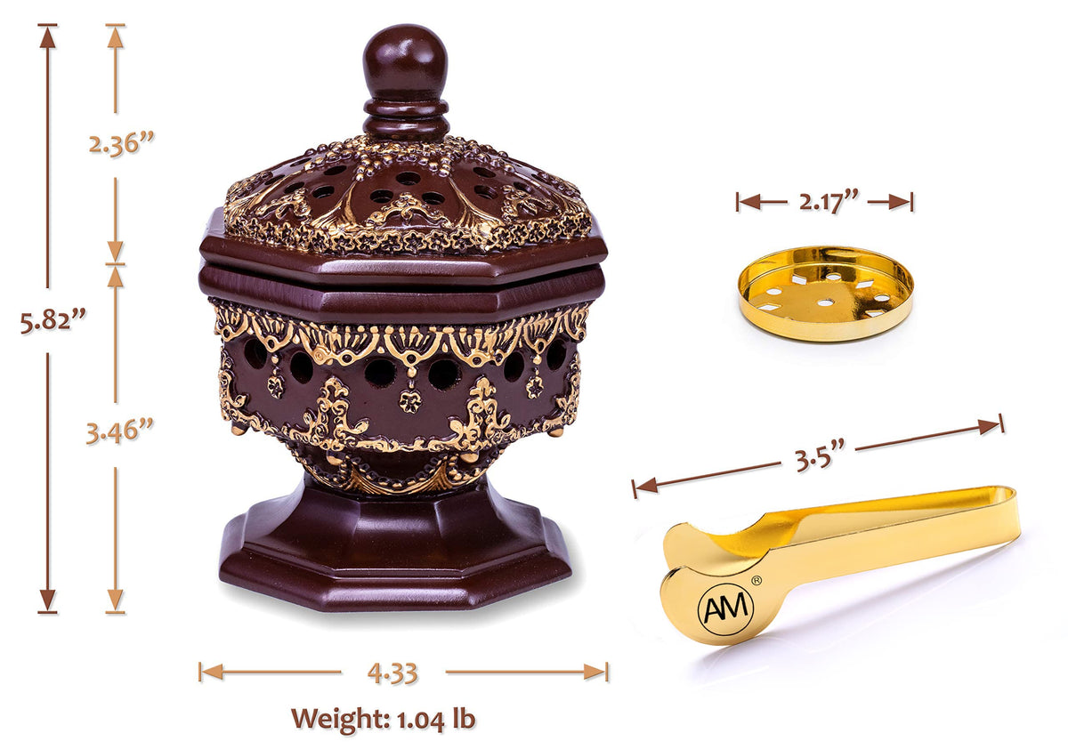 Charcoal Incense Burner Holder Luxury Octagon (Brown)