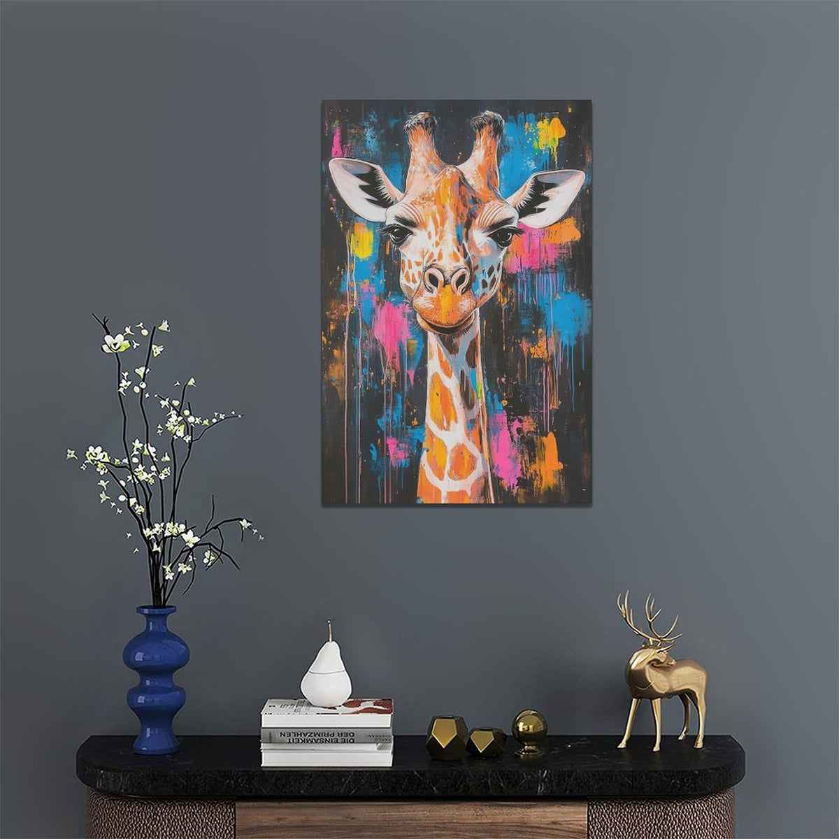 Giraffe Wall Art Colorful Giraffe Pictures Giraffes Canvas Wall Decor Street Painting Pop Home Modern Artwork Decorations Framed for Living Room Bedroom Bathroom Office 16 x 24 inch (16" x 24" / Giraffe)
