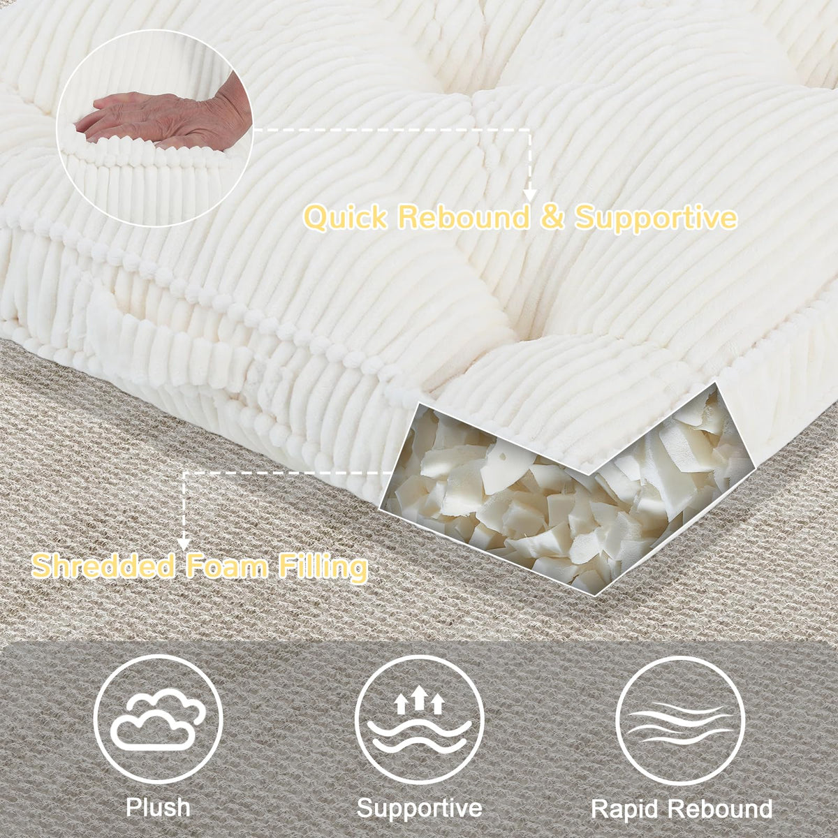 Meditation Floor Cushion (Beige / 22x22x4 inch)