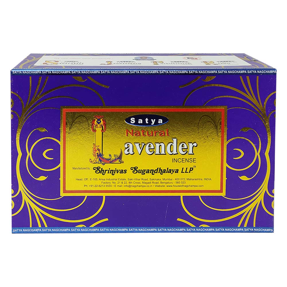 Natural Lavender Incense Sticks and Incense Stick Holder Bundle Insence Insense Satya Incense (Natural Lavender 15g - Pack of 12)
