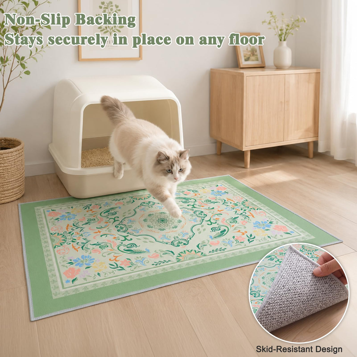 Cat Litter Mat (Bean Green Mandala / L(33x22in))
