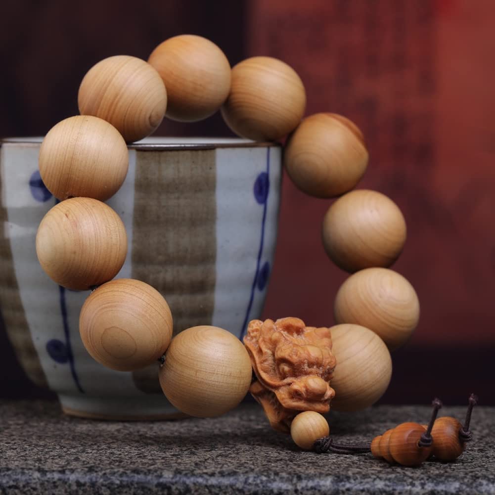 Unisex Thuja Sutchuenensis Wood Beads Wooden Bracelet Necklace Prayer Mala Wristband Bracelet (20mm 12 Beads Dragon's Head)