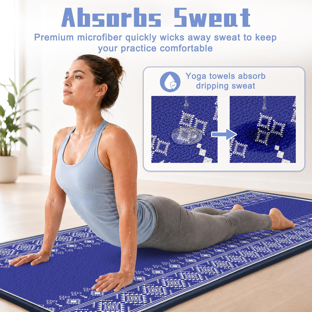 Yoga Towel Absorbent Yoga Mat Towel for Hot Yoga Non Slip (Rhombus Geometry / Casual)