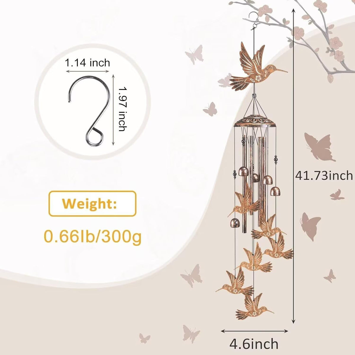 Hummingbird Wind Chimes for Outside (Hummingbird)