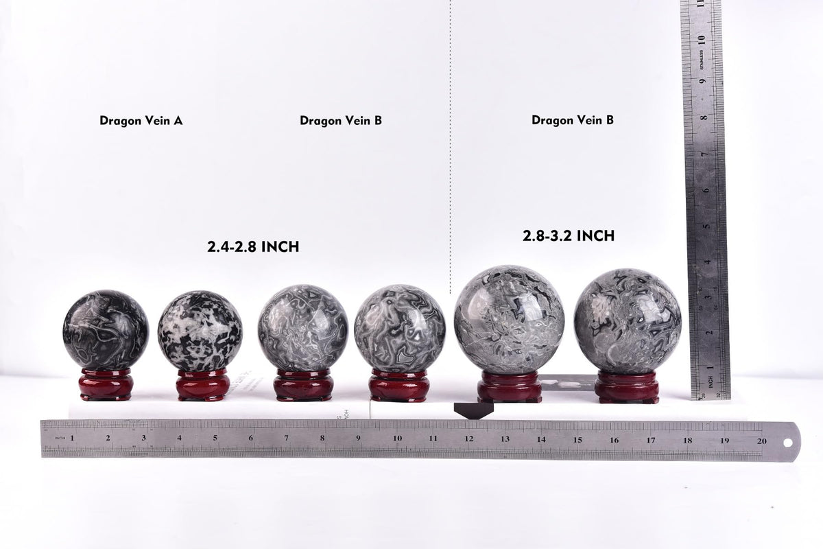 Crystal Sphere Dragon Vein Rugged Orb for Office Workspace (Black Dragon Vein / 2.4-2.8 IN)