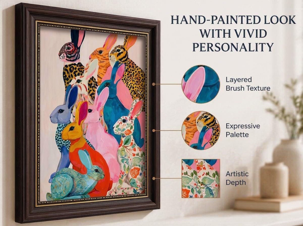 Framed Colorful Rabbit Wall Art (Bunny / 24"L x 16"W)