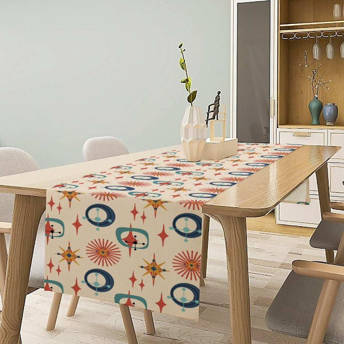 Mid Century Modern Table Runner Abstract Style Colorful Geometric Atomic Star for Kitchen Dining Room Holiday Washable Quick Dry 13x90 Inch (13x90inch / Atomic-1)
