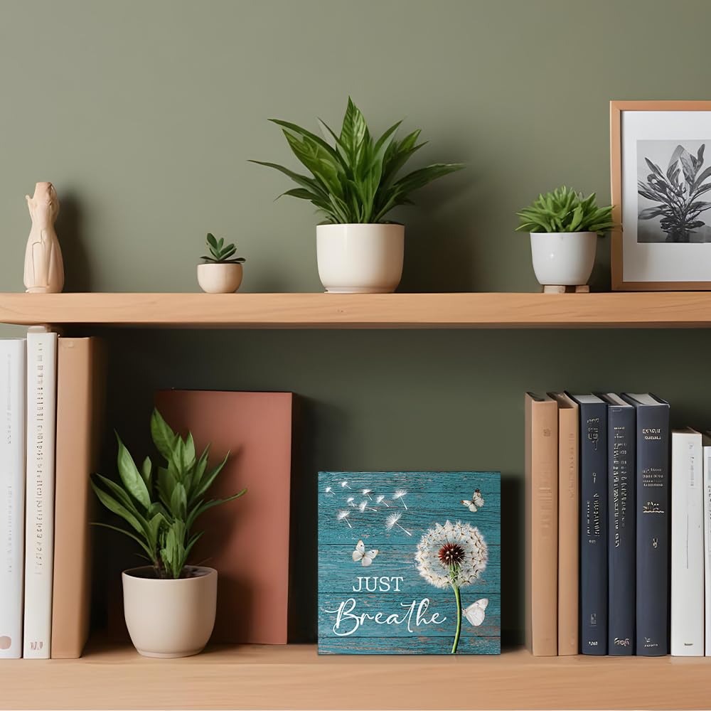 Just Breathe Wooden Box Sign (Blue1)