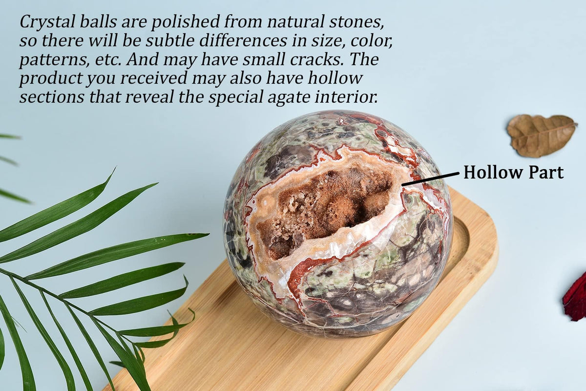Crystal Sphere Money Agate Decorative Ball for Living Room Decor (Money Agate - Red / 2.8-3.2 IN)