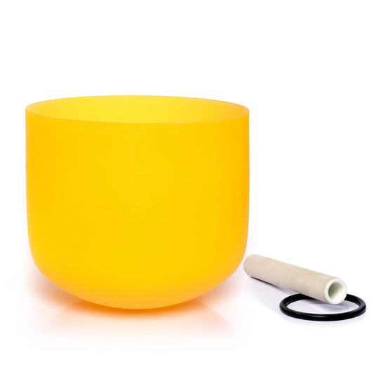 E Note Solar Plexus Chakra Yellow Colored Quartz Frosted Crystal Singing Bowl 8 inch (8 inch / E Yellow)