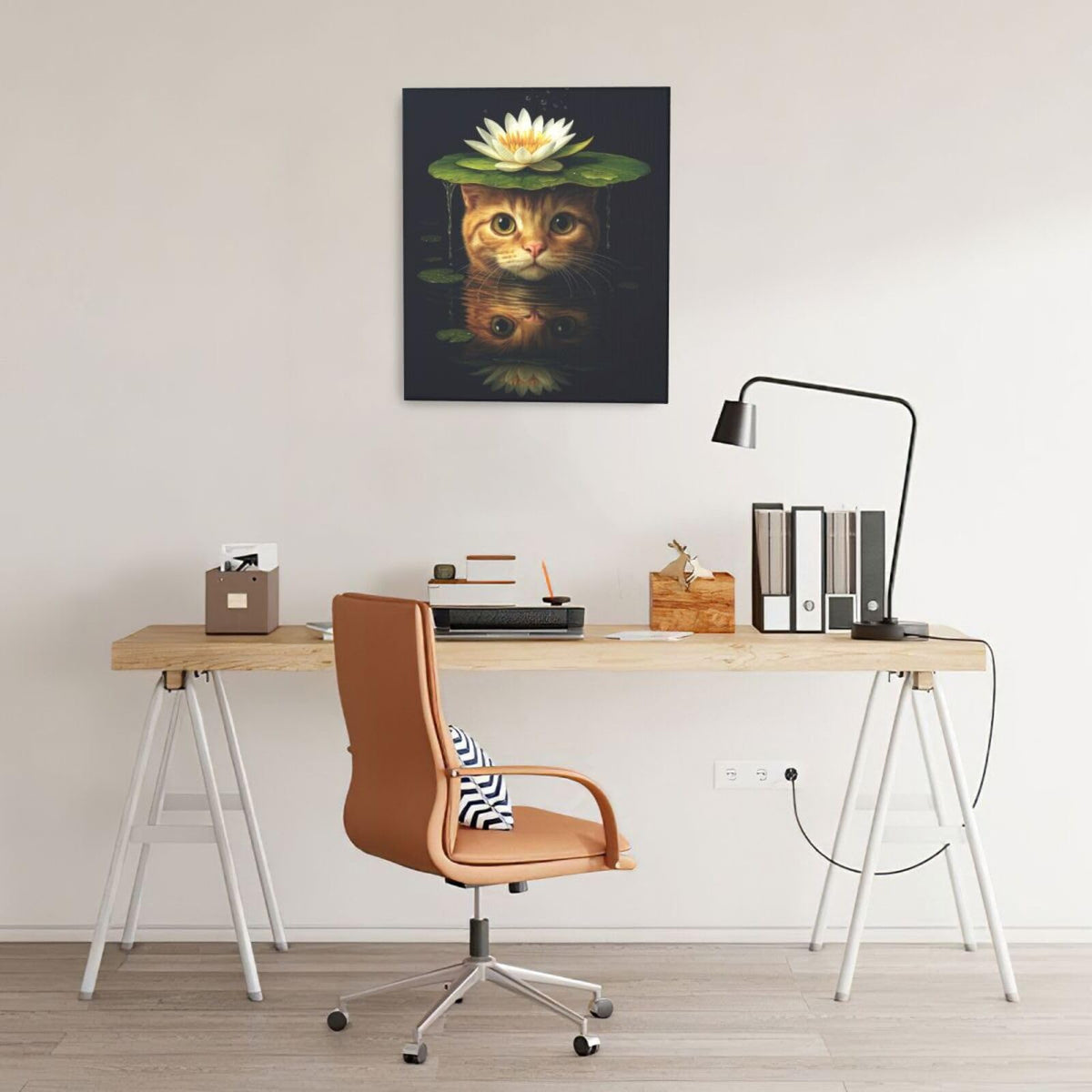 Cat Bathroom Wall Art For Woman Water Lily Kitten Canvas Wall Decor Oriental Asian Pictures Paintings Prints Vintage Aesthetic Artwork Framed Decorations For Bathroom Bedroom Living Room Office Gifts 20" x 24" (Waterlily Cat / 24"L x 20"W)