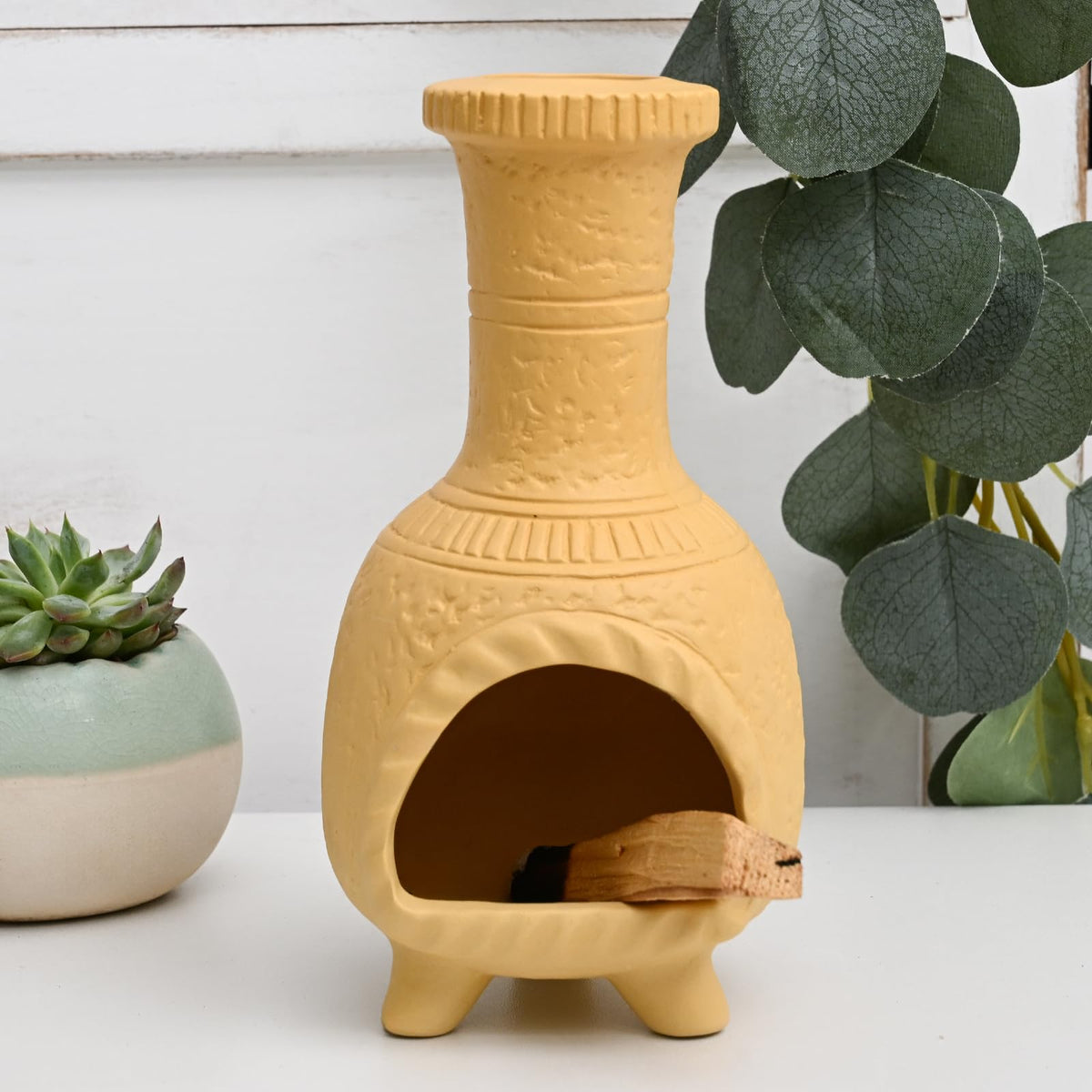 Ceramic Mini Chiminea Palo Santo Burner (Mexican Palo Santo Holde-yellow)