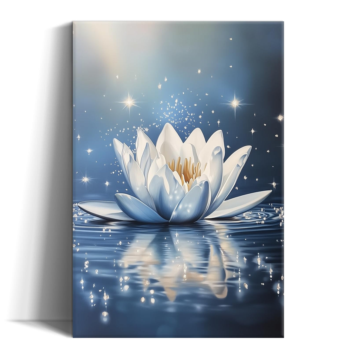 Zen Lotus Flower Wall Art Bathroom Decor Blue Picture Lotus Water Canvas Prints Calm Meditation Painting Modern Poster for Yoga Spa Room Office Home Decor Framed (C-Blue / 24"L x 16"W)