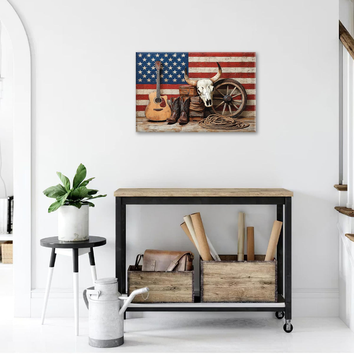 Western Wall Art (Western And Flag / 24"L x 16"W)