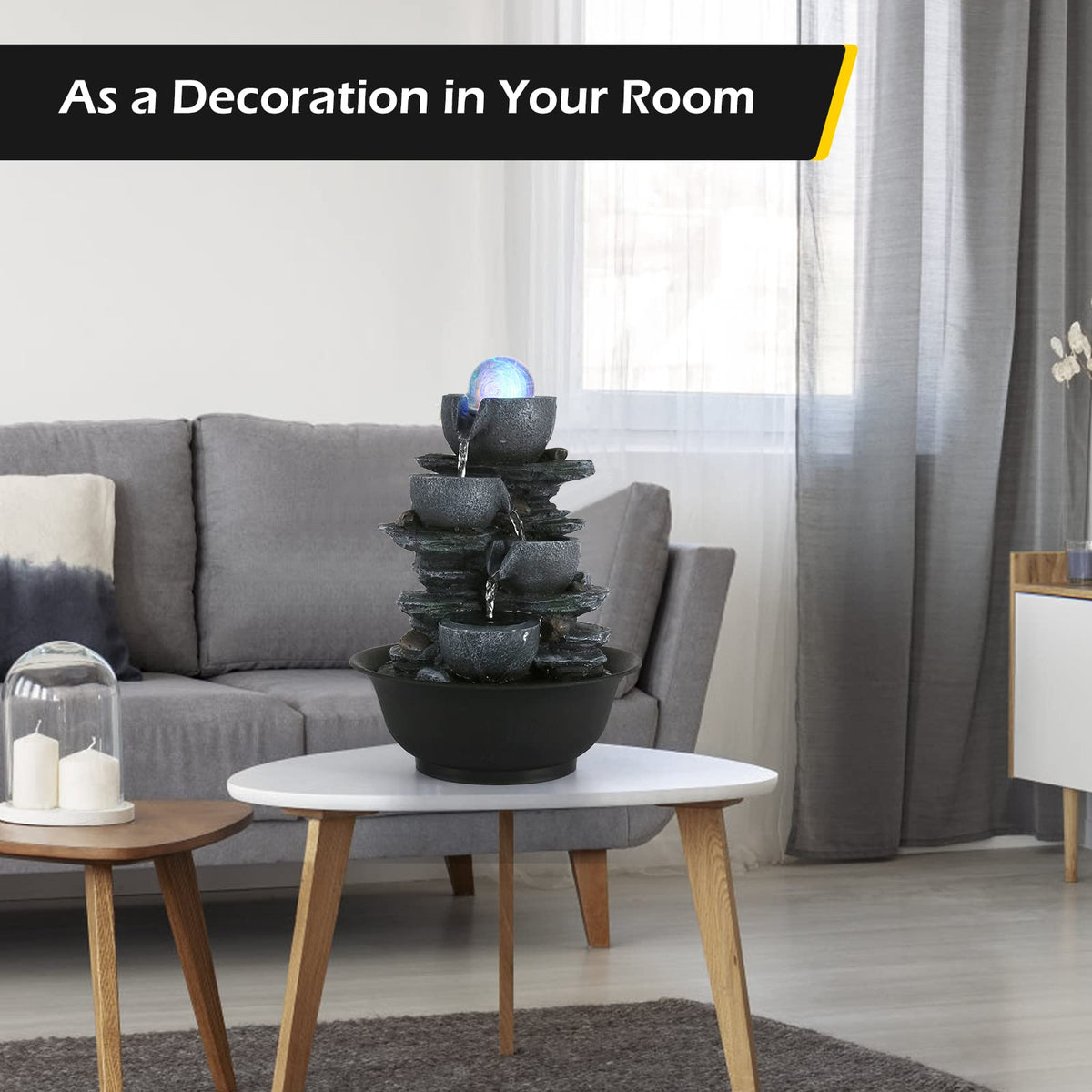 Water Fountain Tabletop Waterfall Fountains Indoor with LED (Style 5)