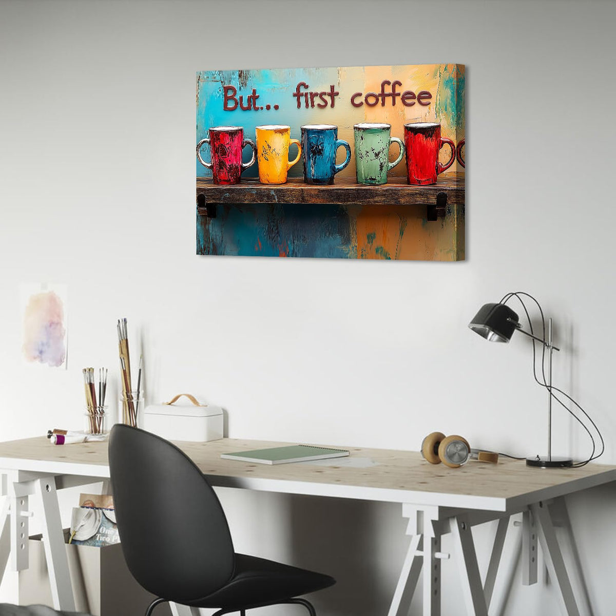Colorful Wall Art But First Coffee Sign Mug Picture Kitchen Wall Decor for Ding Room Decoration Abstract Family Bar Painting Prints 20x30” Coffee Station Decor Watercolor Cafe Cup Poster Artwork (30"L x 20"W / BFCOFEE)