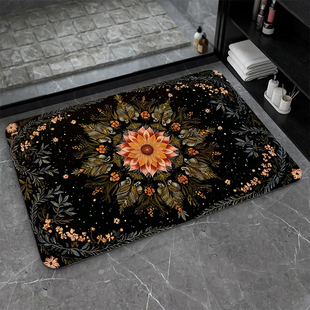 Bath Mat Bathroom Rug (Mandala Flowers Green Vines / 16 x 24 inches)